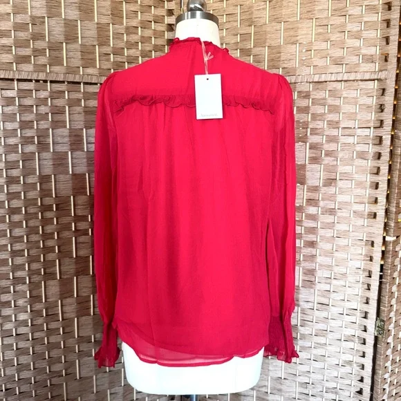 NWT red Tamara H. lined chiffon blouse M - Picture 7 of 13